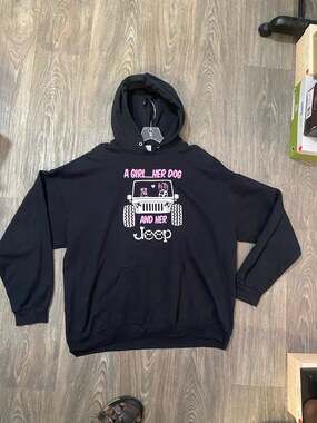 Jerzees Nublend Just a Girl Her Dog And Her Jeep Black Hoodie 2XL